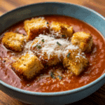 Chicken Parmesan Soup with Mozzarella Croutons