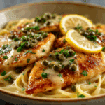 Chicken Piccata with Creamy Lemon Sauce and Pasta