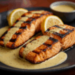 Grilled Salmon Steaks with Creamy Mustard Sauce