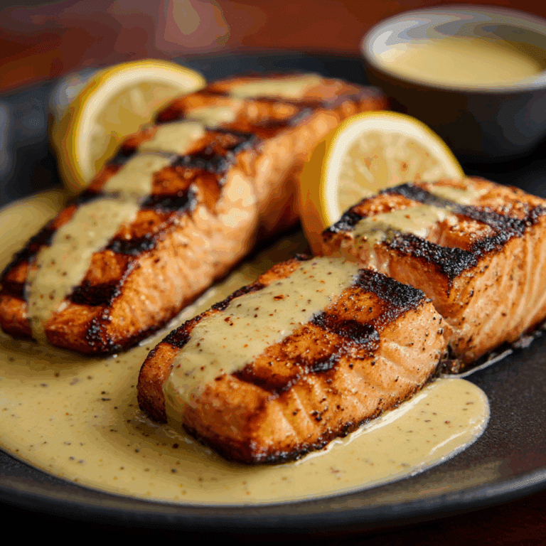 Grilled Salmon Steaks with Creamy Mustard Sauce