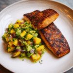 Grilled Salmon with Peach Avocado Salsa