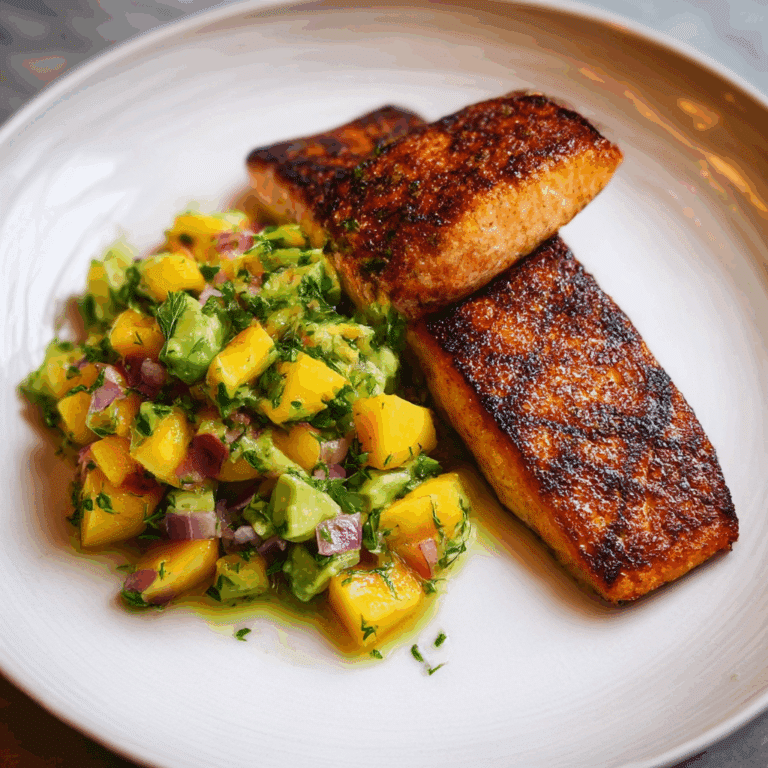 Grilled Salmon with Peach Avocado Salsa
